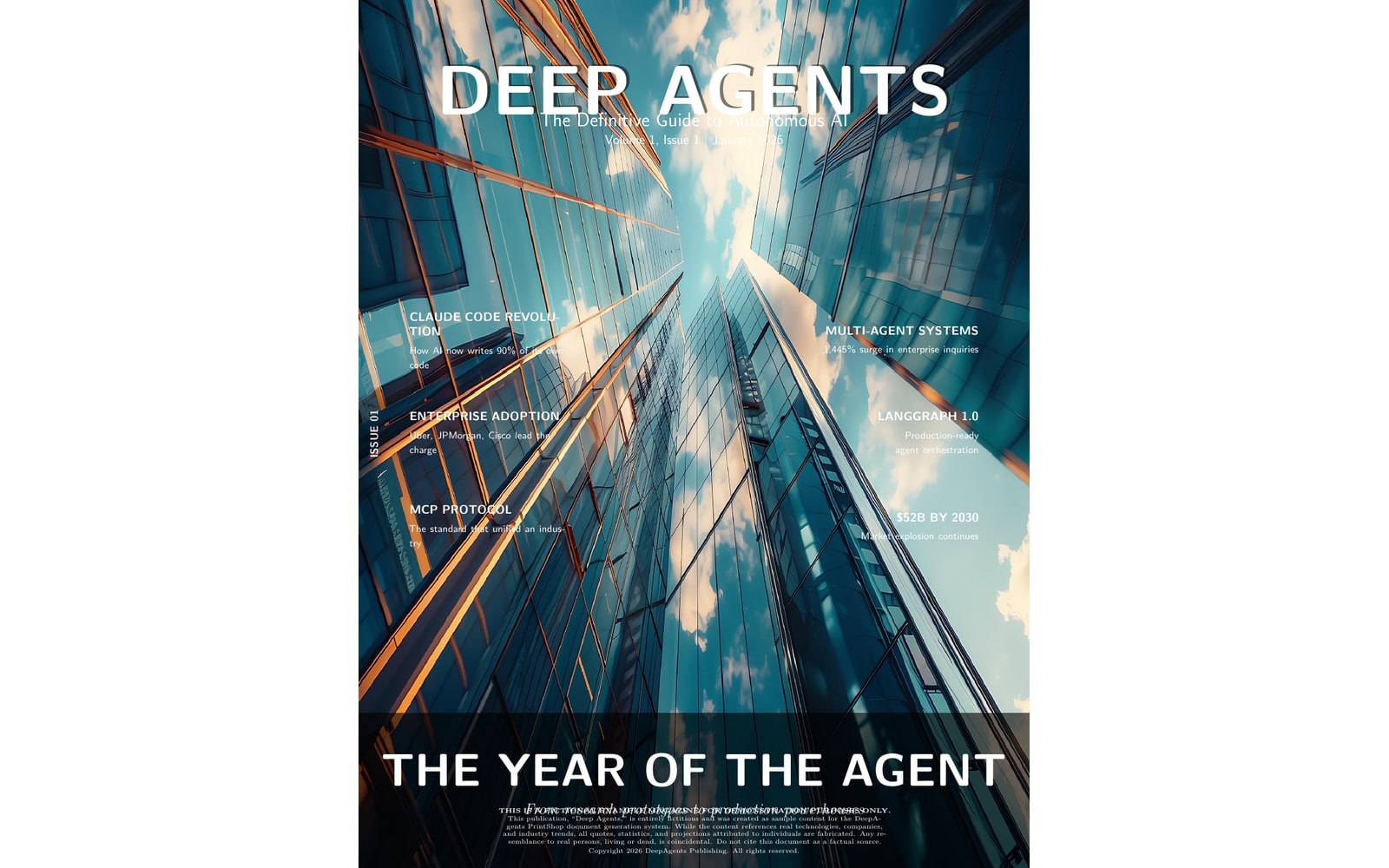 Cover of a DeepAgents PrintShop sample magazine about AI development tools.