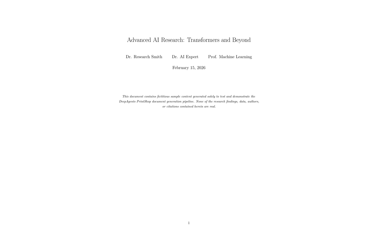 Cover of the DeepAgents PrintShop sample research report.
